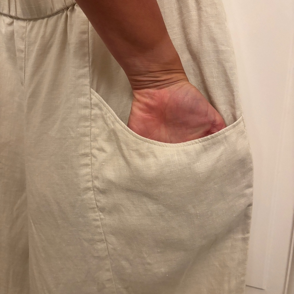 Quince 100% European Linen Tapered Ankle Pants Pockets, Sand - Picture 5 of 11